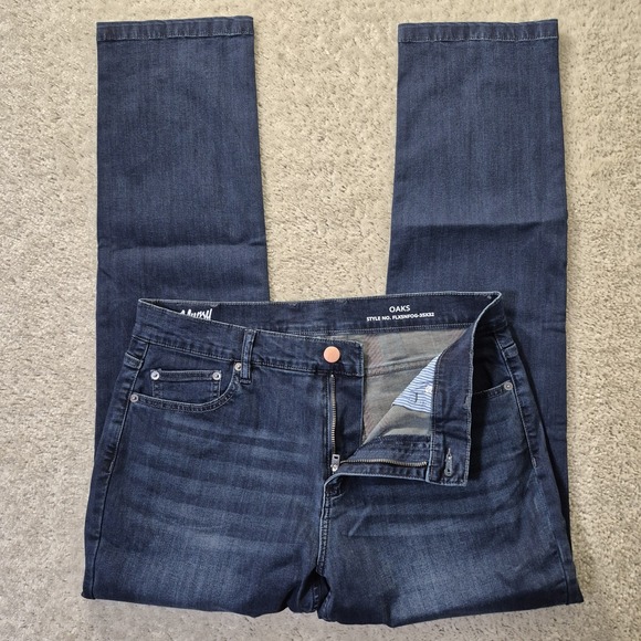Mugsy Oaks Jean Mens 35/32 Dark Wash Stretch Slim Straight Comfort Preppy